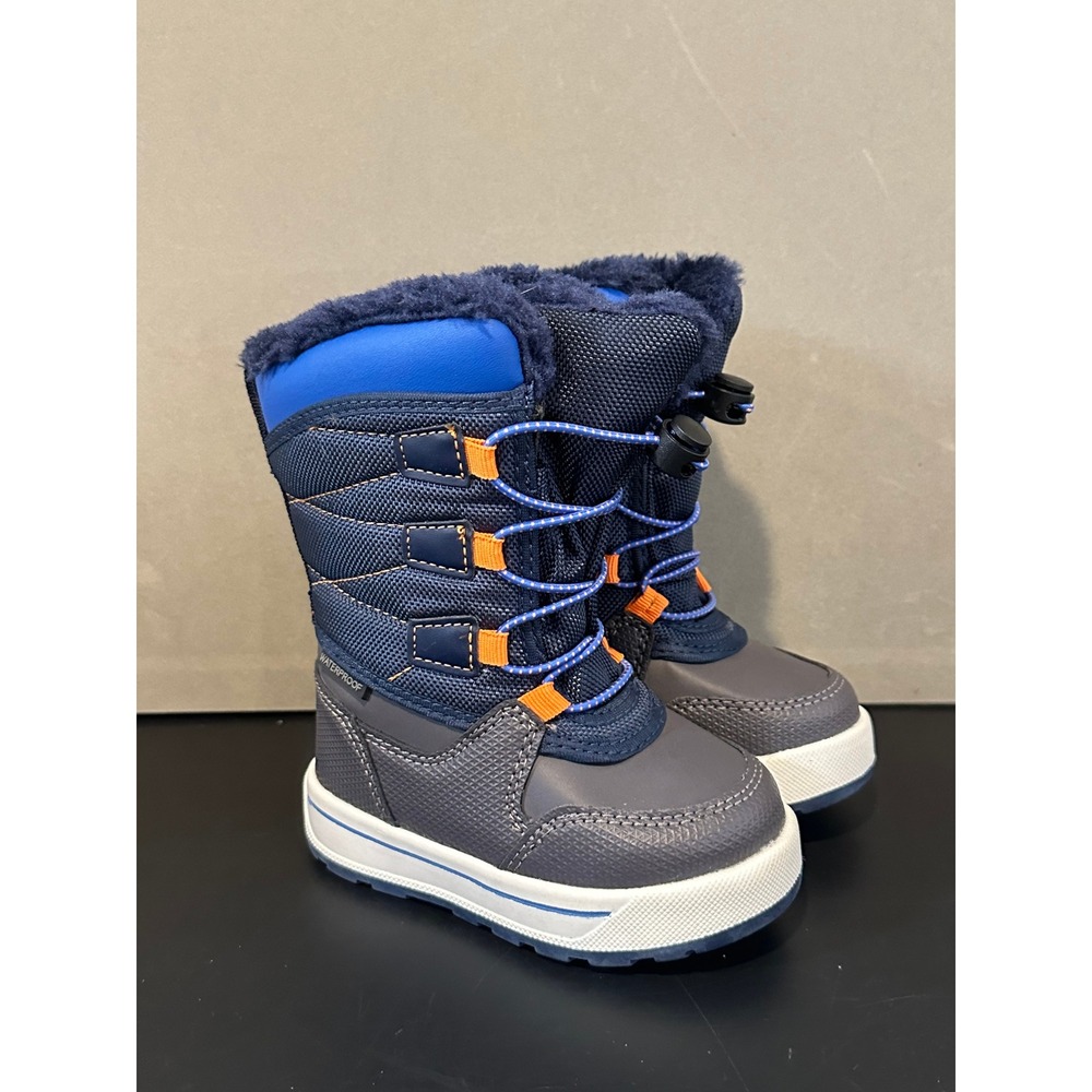 Wonder Nation Boys Waterproof Snow Boots‎ Navy Blue Grey Orange Size 6